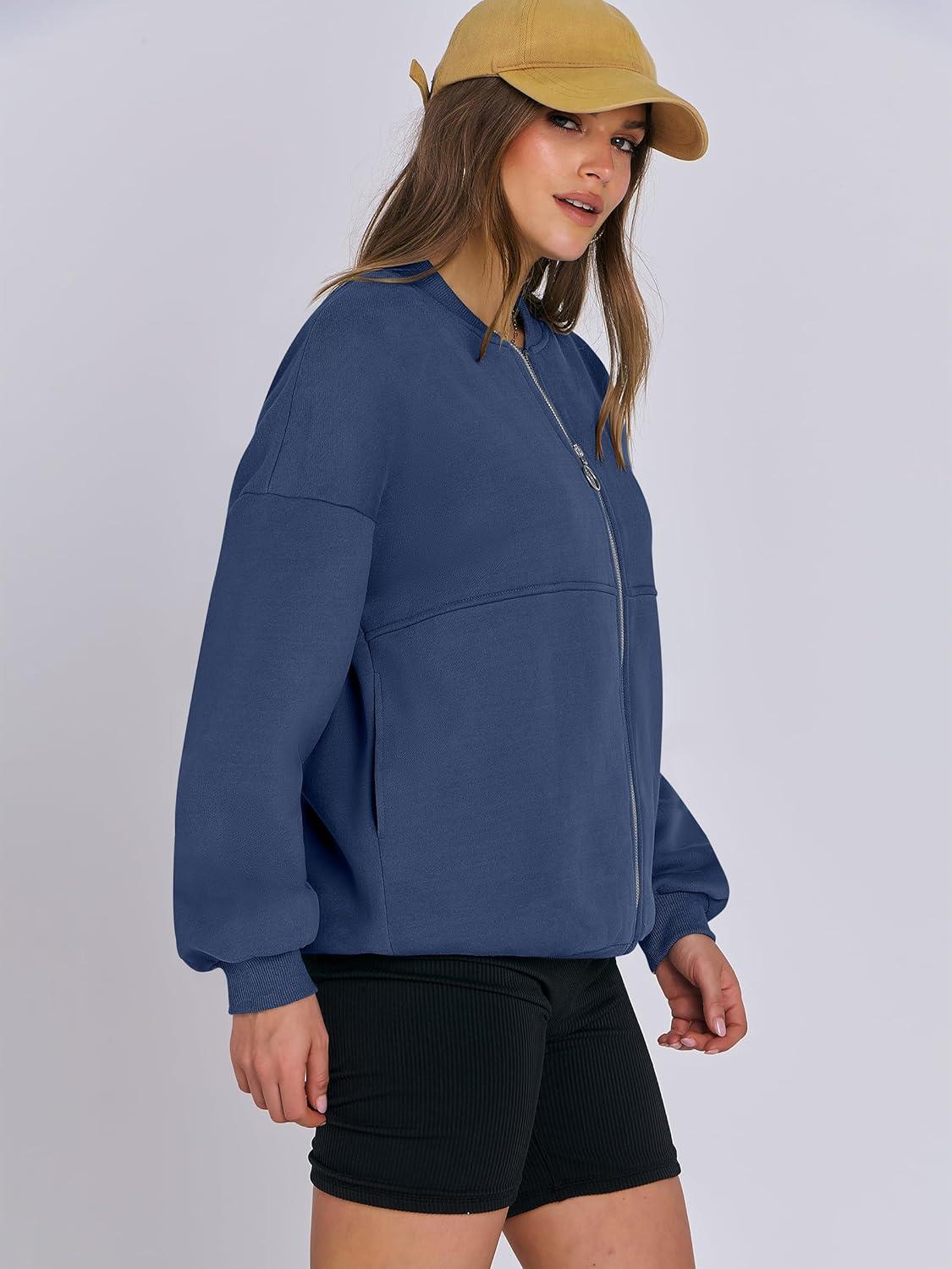 imageANRABESS Womens Zip up Oversized Sweatshirts Fleece jacket Coat Long Sleeve Casual Hoodie 2025 Fall Teen Girl Top ClothesDeep Blue