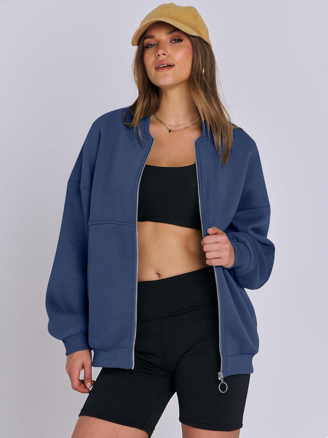 imageANRABESS Womens Zip up Oversized Sweatshirts Fleece jacket Coat Long Sleeve Casual Hoodie 2025 Fall Teen Girl Top ClothesDeep Blue