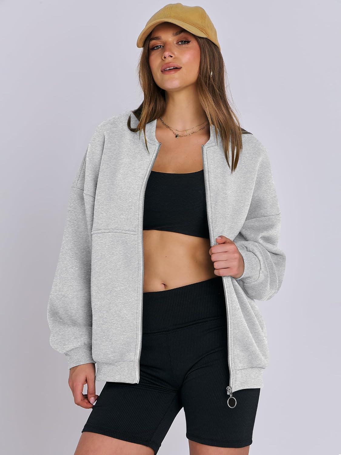 imageANRABESS Womens Zip up Oversized Sweatshirts Fleece jacket Coat Long Sleeve Casual Hoodie 2025 Fall Teen Girl Top ClothesGrey