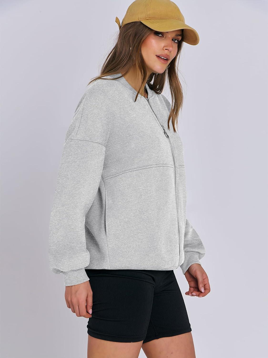 imageANRABESS Womens Zip up Oversized Sweatshirts Fleece jacket Coat Long Sleeve Casual Hoodie 2025 Fall Teen Girl Top ClothesGrey