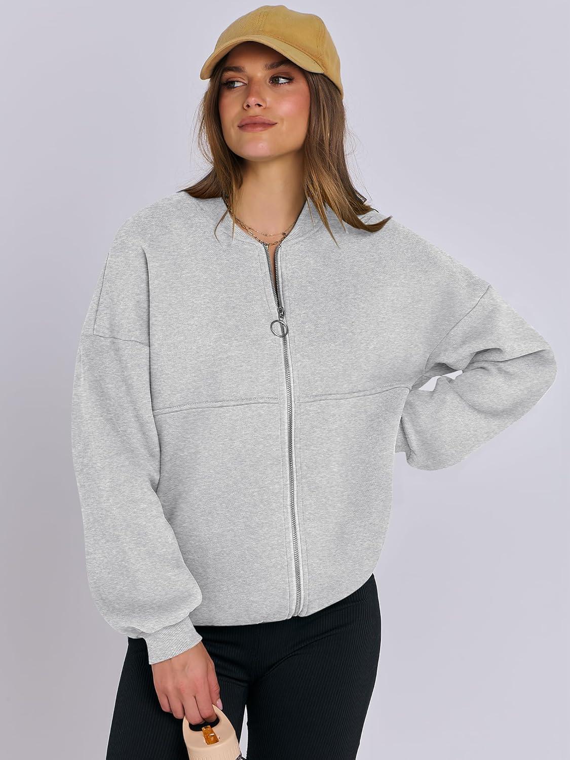 imageANRABESS Womens Zip up Oversized Sweatshirts Fleece jacket Coat Long Sleeve Casual Hoodie 2025 Fall Teen Girl Top ClothesGrey