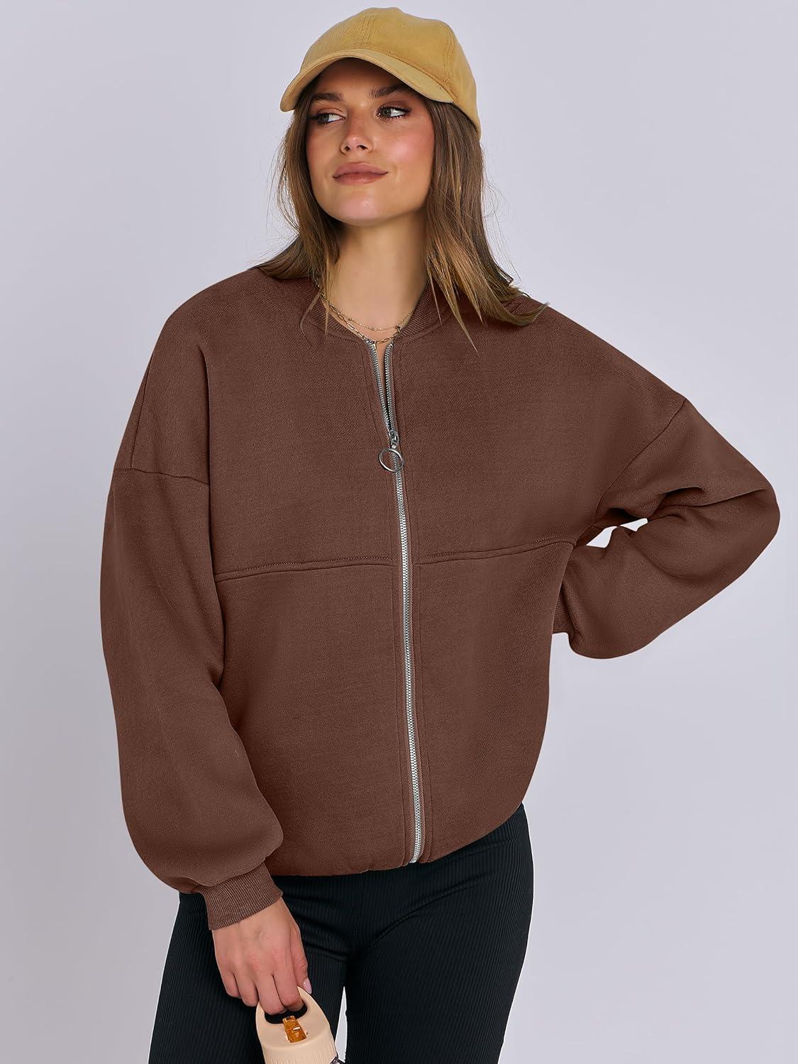 imageANRABESS Womens Zip up Oversized Sweatshirts Fleece jacket Coat Long Sleeve Casual Hoodie 2025 Fall Teen Girl Top ClothesKhaki
