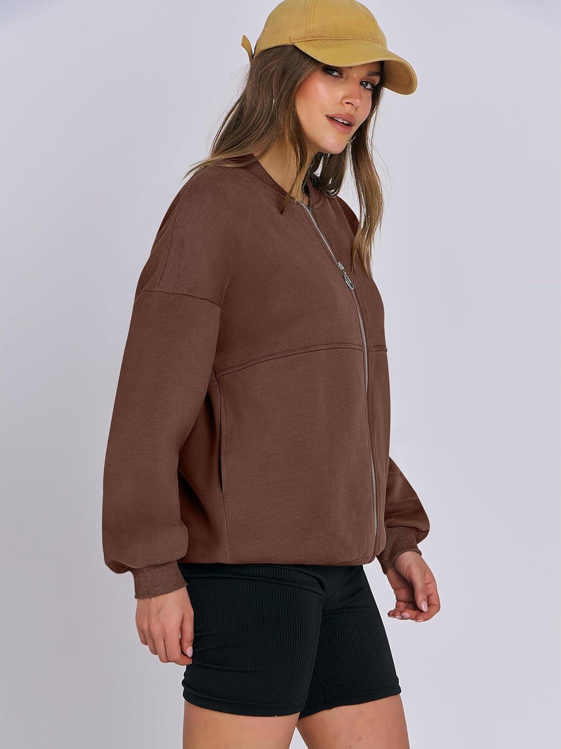 imageANRABESS Womens Zip up Oversized Sweatshirts Fleece jacket Coat Long Sleeve Casual Hoodie 2025 Fall Teen Girl Top ClothesKhaki