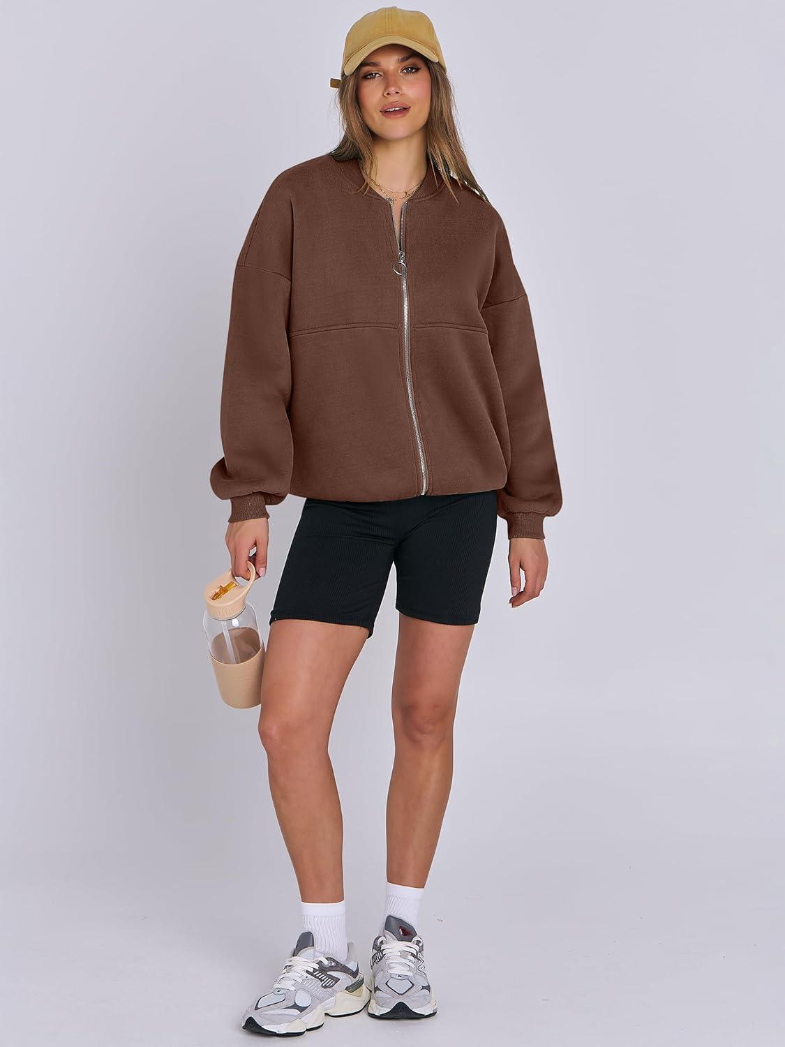 imageANRABESS Womens Zip up Oversized Sweatshirts Fleece jacket Coat Long Sleeve Casual Hoodie 2025 Fall Teen Girl Top ClothesKhaki