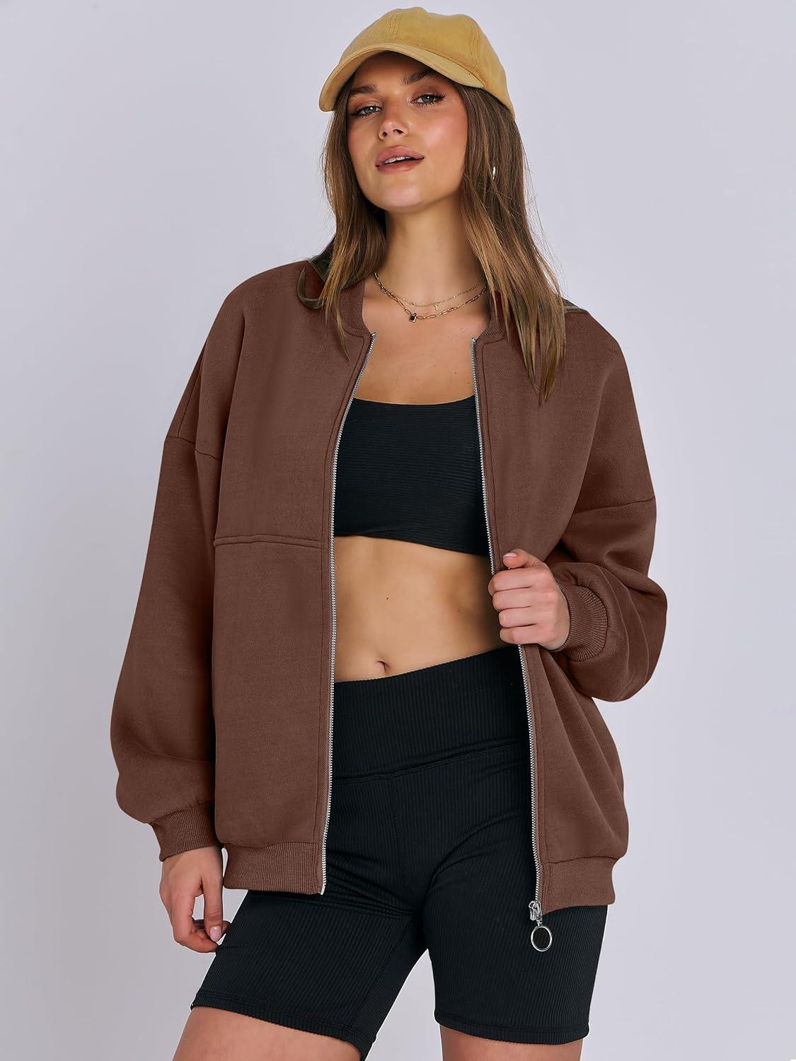 imageANRABESS Womens Zip up Oversized Sweatshirts Fleece jacket Coat Long Sleeve Casual Hoodie 2025 Fall Teen Girl Top ClothesKhaki