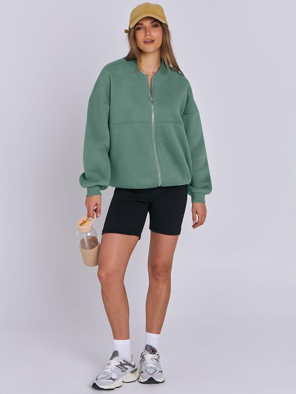 imageANRABESS Womens Zip up Oversized Sweatshirts Fleece jacket Coat Long Sleeve Casual Hoodie 2025 Fall Teen Girl Top ClothesLake Green