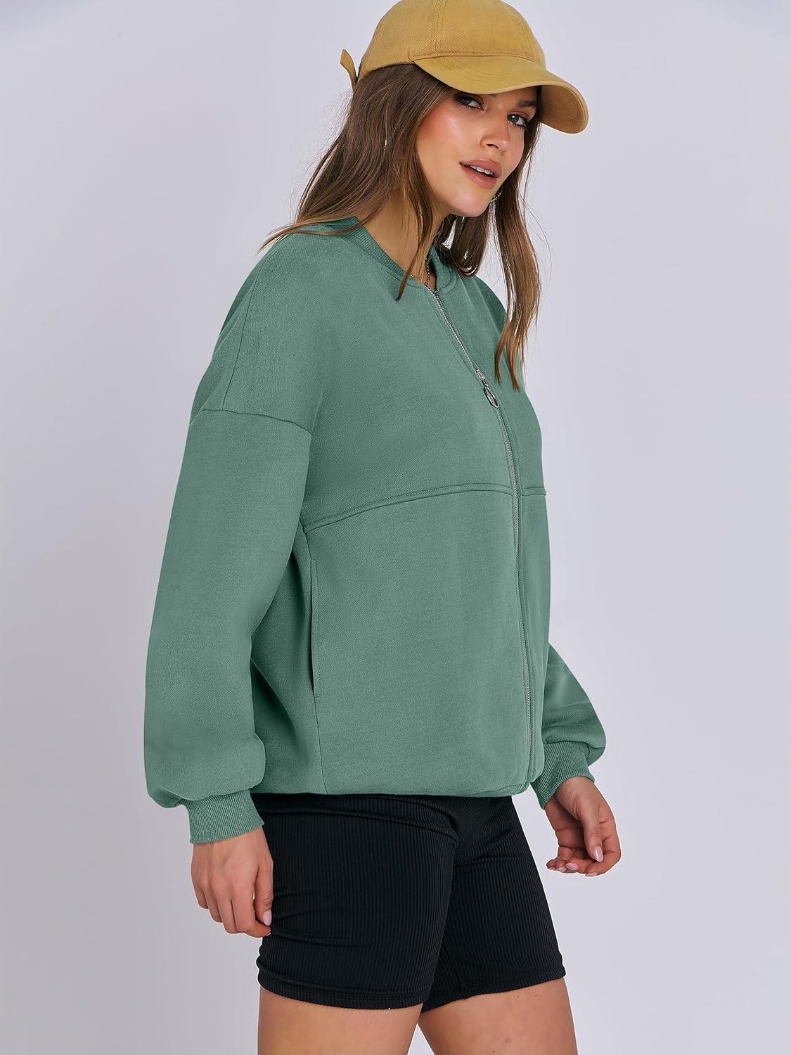imageANRABESS Womens Zip up Oversized Sweatshirts Fleece jacket Coat Long Sleeve Casual Hoodie 2025 Fall Teen Girl Top ClothesLake Green
