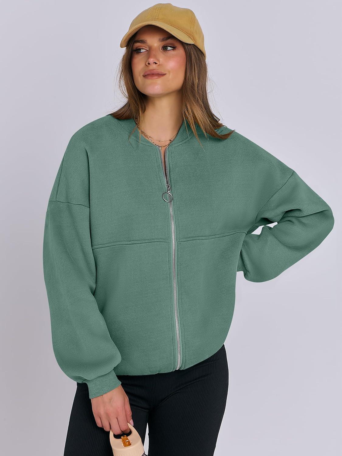 imageANRABESS Womens Zip up Oversized Sweatshirts Fleece jacket Coat Long Sleeve Casual Hoodie 2025 Fall Teen Girl Top ClothesLake Green