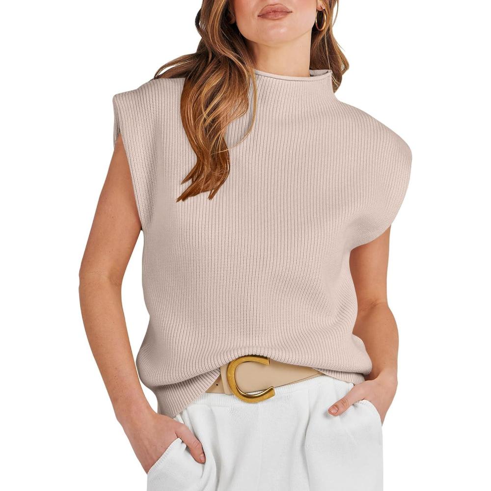 imageANRABESS Womens Mock Neck Sleeveless Sweater Vest Casual Cap Sleeve Knit Pullover Tank Tops 2025 Fall ClothesApricot