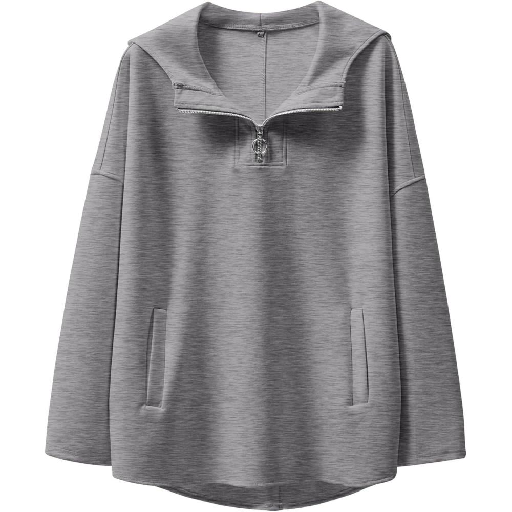 imageANRABESS Womens Oversized Hoodie Quarter Zip Sweatshirts 2025 Fall Winter Tunic Pullover Top Trendy Teen Girls Preppy ClothesGrey