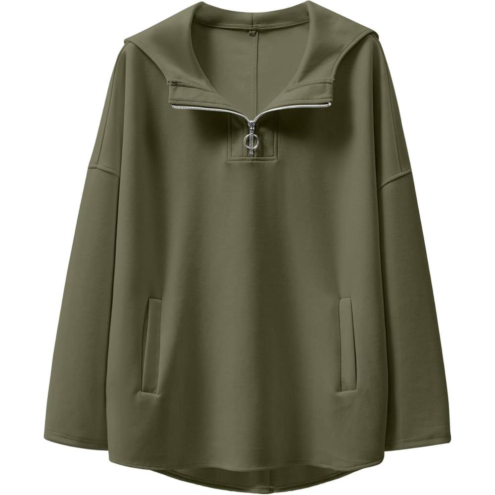 imageANRABESS Womens Oversized Hoodie Quarter Zip Sweatshirts 2025 Fall Winter Tunic Pullover Top Trendy Teen Girls Preppy ClothesOlive Green
