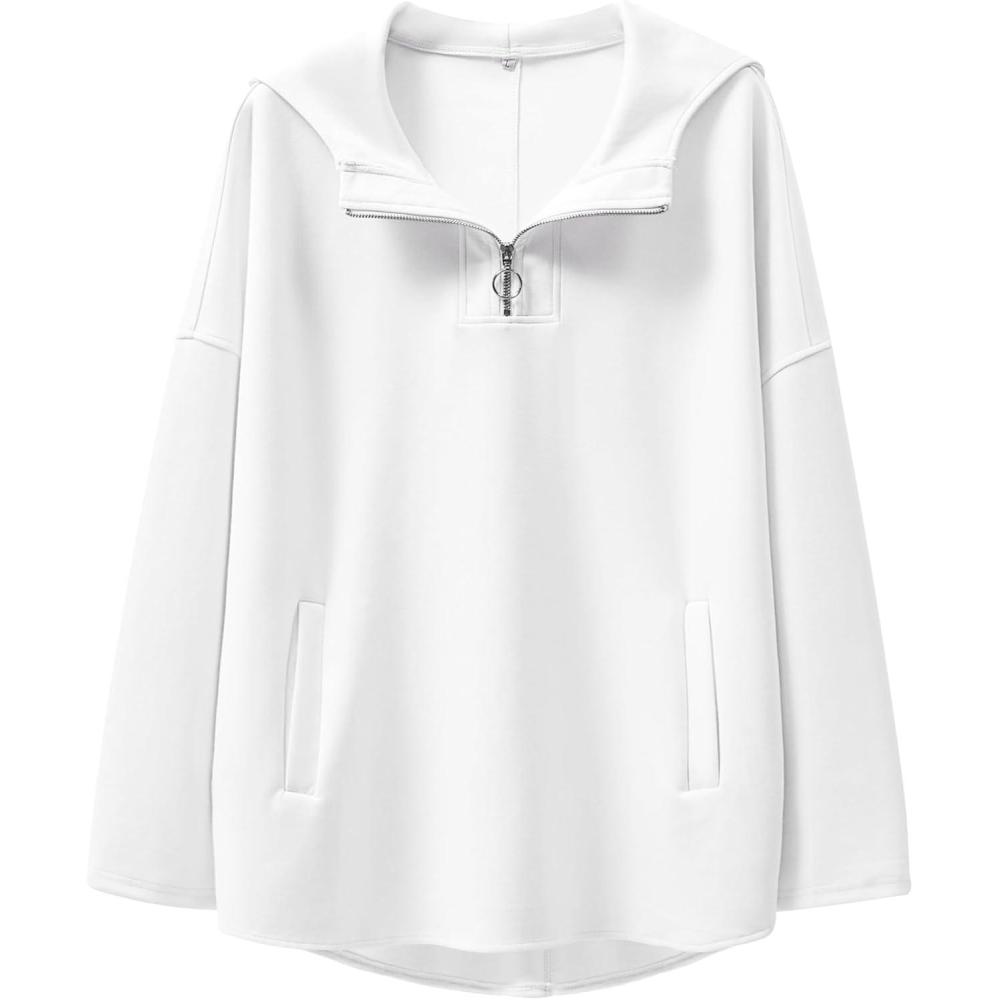 imageANRABESS Womens Oversized Hoodie Quarter Zip Sweatshirts 2025 Fall Winter Tunic Pullover Top Trendy Teen Girls Preppy ClothesWhite