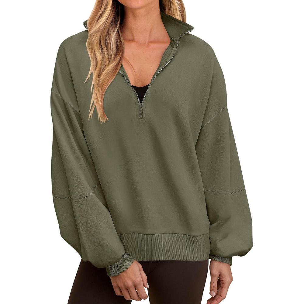 imageANRABESS Womens Oversized Sweatshirts Quarter Zip Long Sleeve Comfy Casual Pullover Tops 2025 Fall Trendy Y2K OutfitsArmy Green