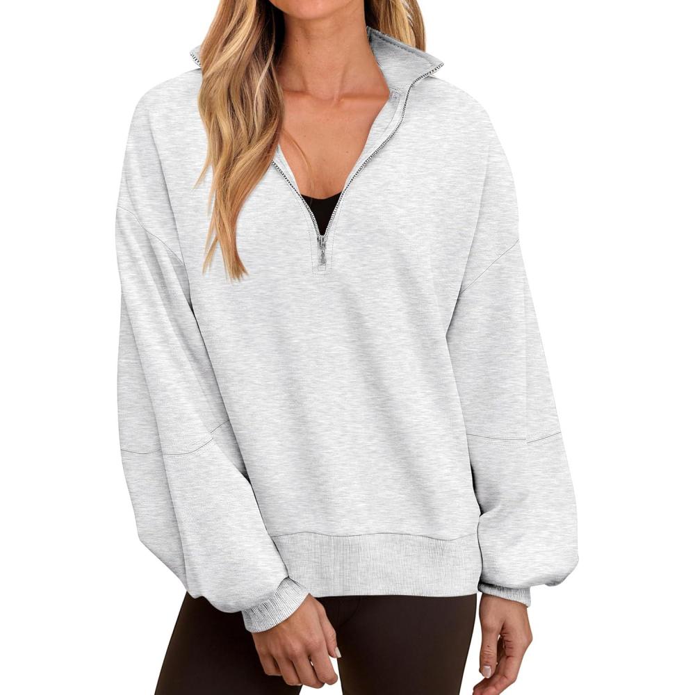imageANRABESS Womens Oversized Sweatshirts Quarter Zip Long Sleeve Comfy Casual Pullover Tops 2025 Fall Trendy Y2K OutfitsLight Grey
