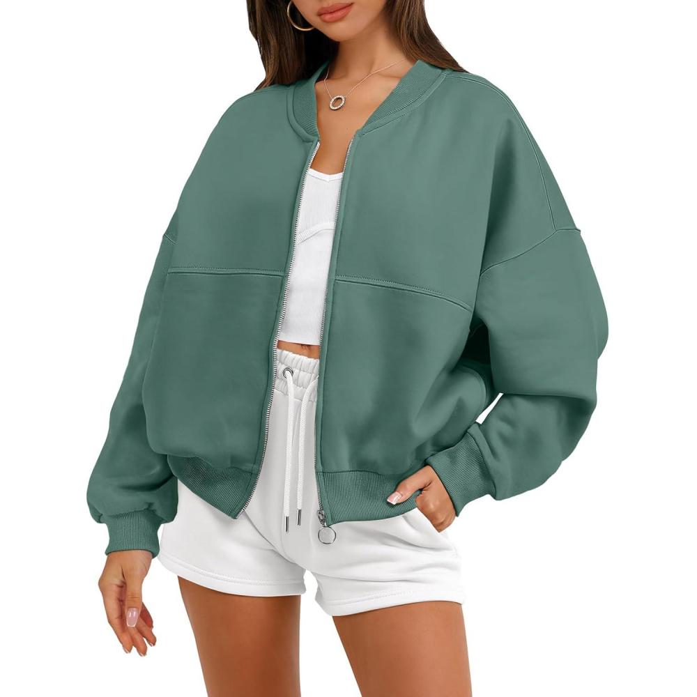 imageANRABESS Womens Zip up Oversized Sweatshirts Fleece jacket Coat Long Sleeve Casual Hoodie 2025 Fall Teen Girl Top ClothesLake Green