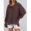 imageANRABESS Womens Sweatshirts Oversized Casual Loose Button Up Henley Pullover Top High Low Split 2025 Fall Fashion OutfitsCoffee