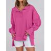 imageANRABESS Womens Sweatshirts Oversized Casual Loose Button Up Henley Pullover Top High Low Split 2025 Fall Fashion OutfitsHot Pink