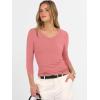 imageANRABESS Womens Tops 34 Sleeve V Neck Ribbed Knit Slim Fit Shirts Basic Tee 2025 Fall Outfits Casual Tshirt Fashion ClothesCoral Pink