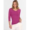 imageANRABESS Womens Tops 34 Sleeve V Neck Ribbed Knit Slim Fit Shirts Basic Tee 2025 Fall Outfits Casual Tshirt Fashion ClothesHot Pink