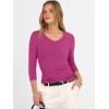 imageANRABESS Womens Tops 34 Sleeve V Neck Ribbed Knit Slim Fit Shirts Basic Tee 2025 Fall Outfits Casual Tshirt Fashion ClothesHot Pink
