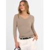 imageANRABESS Womens Tops 34 Sleeve V Neck Ribbed Knit Slim Fit Shirts Basic Tee 2025 Fall Outfits Casual Tshirt Fashion ClothesLight Camel