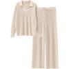 imageANRABESS Women Two Piece Outfits Sweater Sets Lounge Waffle Knit Pullover Matching Wide Leg Pants Tracksuit 2025 Fall Fashion