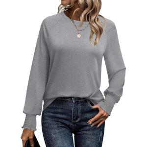 imageANRABESS Womens Long Sleeve Shirts Crewneck Casual Loose Tunic Tops Dressy Work Blouses Fall Fashion Clothes 2025Grey