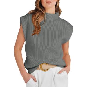 imageANRABESS Womens Mock Neck Sleeveless Sweater Vest Casual Cap Sleeve Knit Pullover Tank Tops 2025 Fall ClothesArmy Green