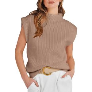 imageANRABESS Womens Mock Neck Sleeveless Sweater Vest Casual Cap Sleeve Knit Pullover Tank Tops 2025 Fall ClothesKhaki