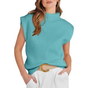 imageANRABESS Womens Mock Neck Sleeveless Sweater Vest Casual Cap Sleeve Knit Pullover Tank Tops 2025 Fall ClothesMint