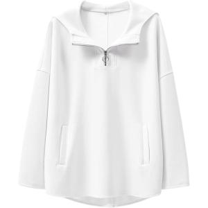 imageANRABESS Womens Oversized Hoodie Quarter Zip Sweatshirts 2025 Fall Winter Tunic Pullover Top Trendy Teen Girls Preppy ClothesWhite