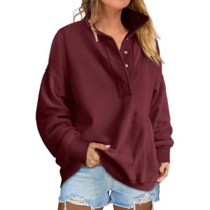 imageANRABESS Womens Oversized Sweatshirt Long Sleeve Henley Pullover Tops 2025 Fall Casual Button Loose Fit Teens Fashion OutfitsWine Red