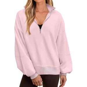 imageANRABESS Womens Oversized Sweatshirts Quarter Zip Long Sleeve Comfy Casual Pullover Tops 2025 Fall Trendy Y2K OutfitsPink