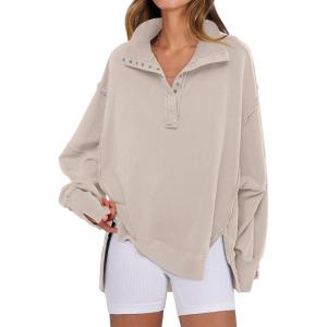 imageANRABESS Womens Sweatshirts Oversized Casual Loose Button Up Henley Pullover Top High Low Split 2025 Fall Fashion OutfitsApricot