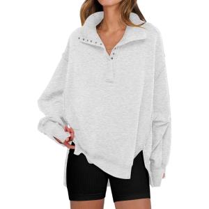 imageANRABESS Womens Sweatshirts Oversized Casual Loose Button Up Henley Pullover Top High Low Split 2025 Fall Fashion OutfitsLight Grey