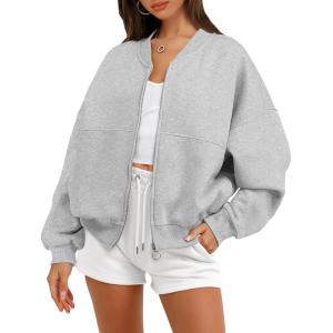 imageANRABESS Womens Zip up Oversized Sweatshirts Fleece jacket Coat Long Sleeve Casual Hoodie 2025 Fall Teen Girl Top ClothesGrey