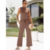 imageANRABESS Women 2 Piece Outfits Summer Lounge Sets Mock Neck Top Wide Leg Pants Casual Fashion Tracksuit 2025 Travel ClothesBrown