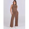 imageANRABESS Women 2 Piece Outfits Summer Lounge Sets Mock Neck Top Wide Leg Pants Casual Fashion Tracksuit 2025 Travel ClothesBrown