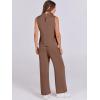imageANRABESS Women 2 Piece Outfits Summer Lounge Sets Mock Neck Top Wide Leg Pants Casual Fashion Tracksuit 2025 Travel ClothesBrown