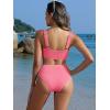 imageANRABESS Women Swimsuits Two Piece Bikini Set High Waisted Ribbed Tummy Control Modest Bathing Suits 2025 Beach Swim WearCoral Pink