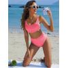 imageANRABESS Women Swimsuits Two Piece Bikini Set High Waisted Ribbed Tummy Control Modest Bathing Suits 2025 Beach Swim WearCoral Pink