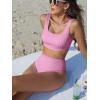 imageANRABESS Women Swimsuits Two Piece Bikini Set High Waisted Ribbed Tummy Control Modest Bathing Suits 2025 Beach Swim WearLight Pink