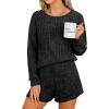 imageANRABESS Womens 2 Piece Lounge Pajama Sets Casual Ribbed Long Sleeve Top Matching Shorts Sleepwear PJ Set 2025 Fall OutfitsBlack