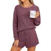 imageANRABESS Womens 2 Piece Lounge Pajama Sets Casual Ribbed Long Sleeve Top Matching Shorts Sleepwear PJ Set 2025 Fall OutfitsDark Red