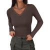 imageANRABESS Long Sleeve Shirts for Women Lace V Neck Rib Knit Slim Fit Basic Tee Tops 2025 Casual TShirt Going Out Fall OutfitsCoffee