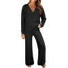 imageANRABESS Women Pajama Lounge Sets Fuzzy Fleece 2 Piece Outfits Long Sleeve Cardigan Wide Leg Pants 2025 Fall Comfy LoungewearBlack