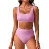 imageANRABESS Women Swimsuits Two Piece Bikini Set High Waisted Ribbed Tummy Control Modest Bathing Suits 2025 Beach Swim WearLight Pink