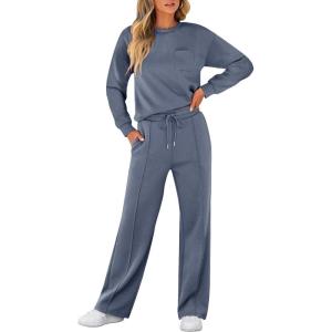 imageANRABESS Women 2 Piece Set Long Sleeve Sweatsuit Sweatpants Tracksuit Sweat Casual Matching 2025 Travel Fall Trendy OutfitsDeep Gray
