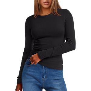 imageANRABESS Women Long Sleeve Thermal Top Crewneck Slim Fit Shirts 2025 Fall Basic Tee Casual Winter Warm Undershirts ClothesBlack