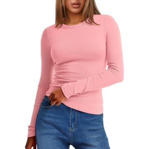 imageANRABESS Women Long Sleeve Thermal Top Crewneck Slim Fit Shirts 2025 Fall Basic Tee Casual Winter Warm Undershirts ClothesCoral Red
